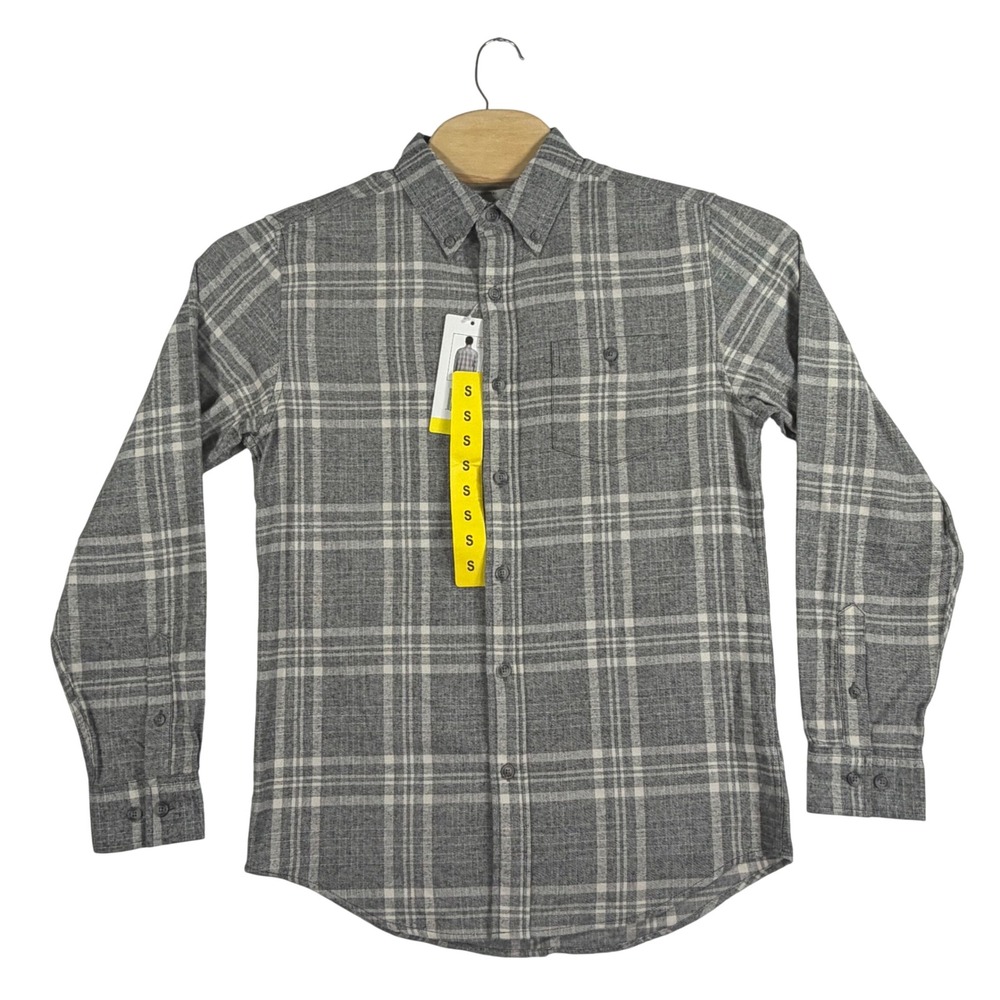 Weatherproof Vintage Button Down Men Small Grey Plaid Flannel Shirt Long Sleeve